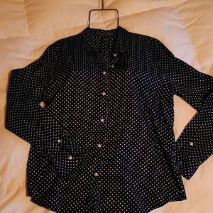 Ralph Lauren Womens XL Classic Black Polka Dots Blouse. Mint Condition